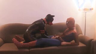 Puppy gets pummeled by insatiable costume play Spiderman