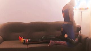 Puppy gets pummeled by insatiable costume play Spiderman