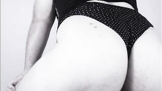 Chubby sissy twerking with her nuts suspending