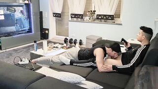 My dude astonished me with a lovely fellatio while I was gaming and I shot my jism in his throat