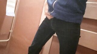 Close-ups of a fag twunk's spear pissing at home with different lingerie