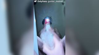 I'm Masturbating my Uncut Raw Jizz-shotgun and Burst Spunk on the mirror under me