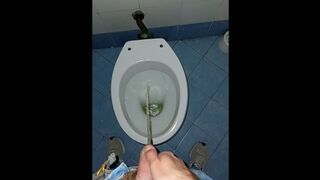 a youthful dude went into a grubby public rest room to urinate and wank off