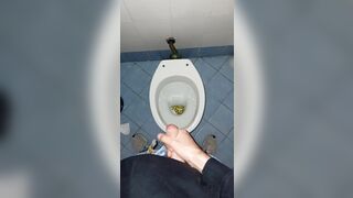 a youthful dude went into a grubby public rest room to urinate and wank off
