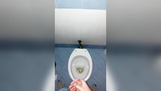 a youthful dude went into a grubby public rest room to urinate and wank off