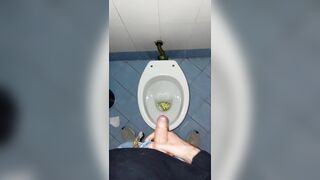 a youthful dude went into a grubby public rest room to urinate and wank off