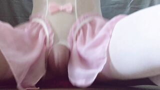 Uber-cute femboy opens up ass hole with ample king size wish fake penis