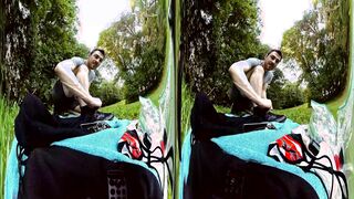 four-26-2022 - OUTSIDE PONY RAILING FLICK 2022 vr version VR180 sbs, IDEAL VERY FIRST ATTEMPT, SUPER-CUTE, trouser snake parts