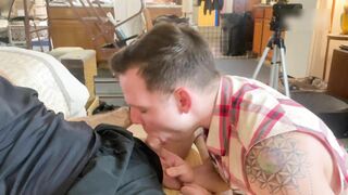 Suspended Dad Packs Muscle Twunk Facehole then Opens up His Fuckhole