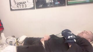 First-timer jizm in utter Hockey gear after teaching