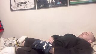 First-timer jizm in utter Hockey gear after teaching