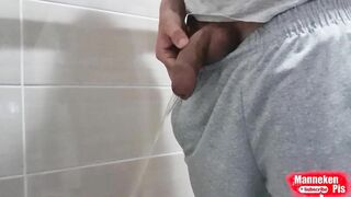 Boy lengthy urinating with uncut dinky and XXL ball-sac