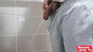 Boy lengthy urinating with uncut dinky and XXL ball-sac