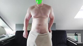 Phat rigid-on fellow after bathroom