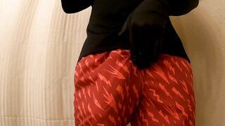Enormous Penis in Crimson Silk Cutoffs Pops for you POINT OF VIEW