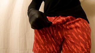Enormous Penis in Crimson Silk Cutoffs Pops for you POINT OF VIEW