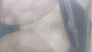 A cross-dressing guy couldn't hold back and pissed his trousers...