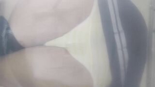 A cross-dressing guy couldn't hold back and pissed his trousers...