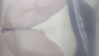 A cross-dressing guy couldn't hold back and pissed his trousers...