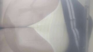 A cross-dressing guy couldn't hold back and pissed his trousers...