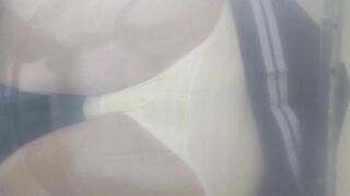 A cross-dressing guy couldn't hold back and pissed his trousers...