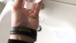 Teenage Toying With Lubricant on His Massive Phat Uncircumcised Knob