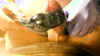 Enormous Jizz shot on Glass Close up After Edging My Salami with a Wand