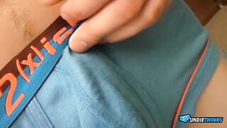 UndieTwinks: Cain Flaunts His Figure In Trunks Before Plumbing His Sausage With His Arm