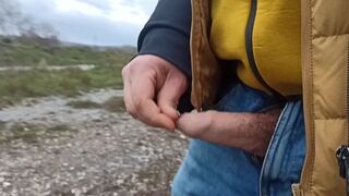 Someone can witness me! Jizm and urinate outdoors