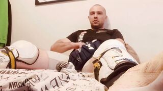 Fap in Hockey shinpads Soccer cleats and Hockey gloves