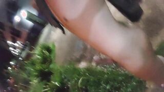 Femboy walks outdoors nude