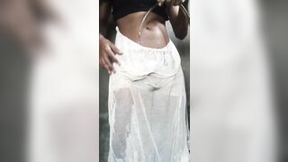 I wear humid underskirt and maturation climax and dancing in a public Toilet