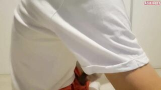 Young Bony Twink Fellow Milking Off And Jizzing Wearing latex gloves