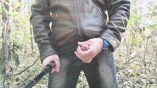 Walking in the forest with a drained man meat pop-shot