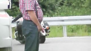 Employees And Truckers Taking A urinate In Public