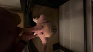 Deep-throater gives gargle-job on the balcony