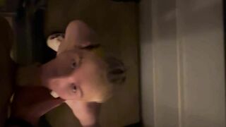 Deep-throater gives gargle-job on the balcony