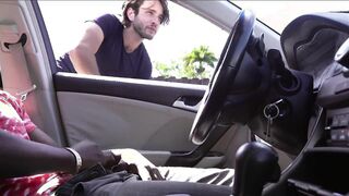 ebony twink Wacks Off In Truck In Public whilst A Milky stud Sees